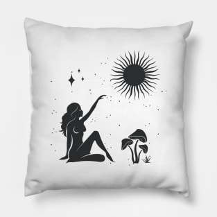 Sitting Mushroom Sun Goddess Pillow