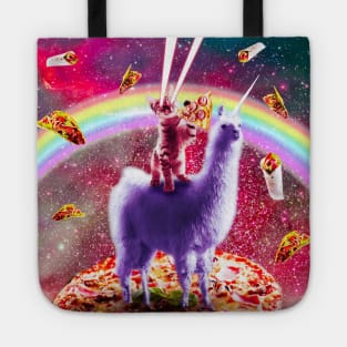 Laser Eyes Outer Space Cat Riding On Llama Unicorn Tote