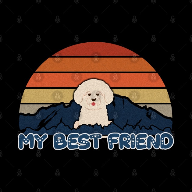 My Best Friend Bichon Frise Striped Sunset Mountain Background Design - Gift for Bichon Frise Lovers by HarrietsDogGifts