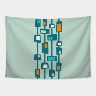 Mid Century Funky Blocks in Aqua, Teal and Orange Tapestry