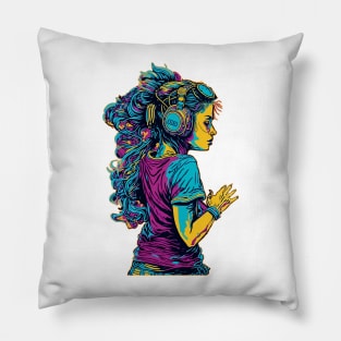 Girl with Headphones Pillow