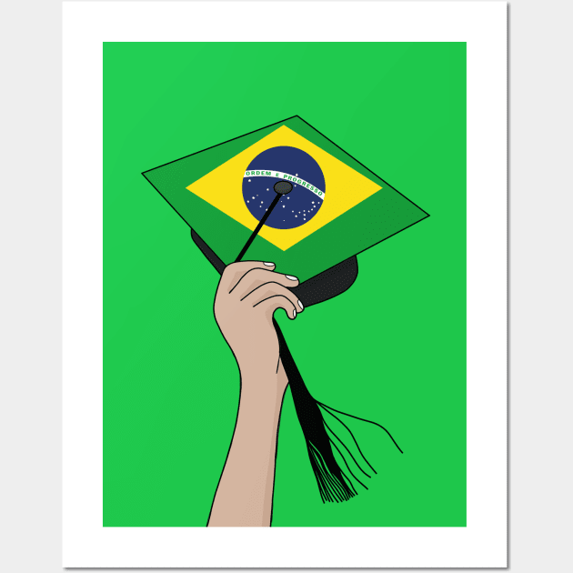 Holding the Square Academic Cap Brazil - Graduate Gift Idea Brazilian Flag  - Sticker