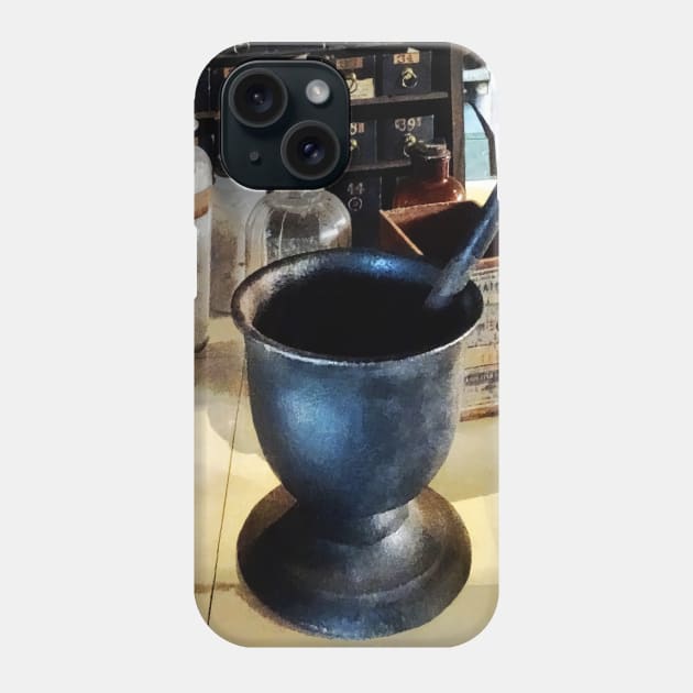 Doctor - Mortar and Pestle Near Medicine Bottles Phone Case by SusanSavad