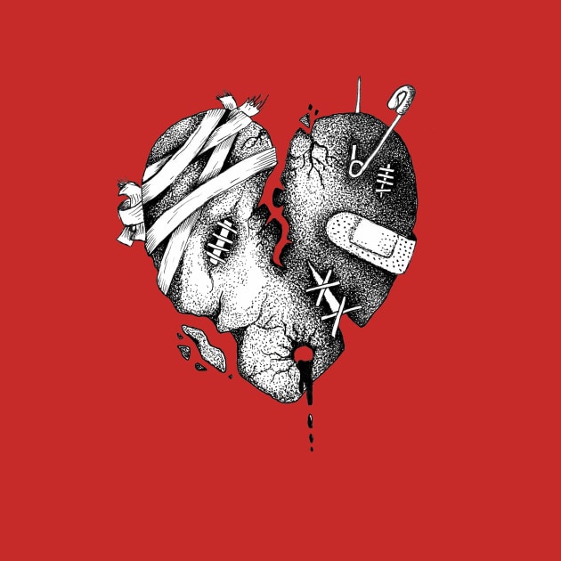 Broken Tattoo Heart Love T-Shirt by Squidoodle