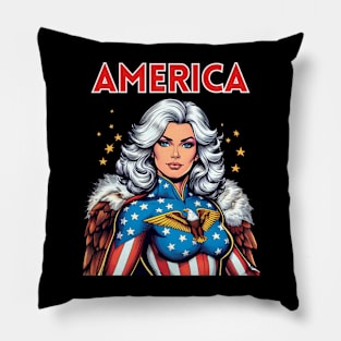 America: Patriotic USA Female Comic Book Superhero July 4th Pillow