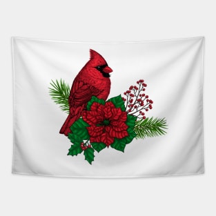 Red Cardinals on Christmas decoration Tapestry