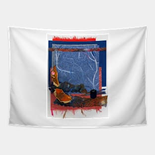 Blue and Orange Collage Tapestry