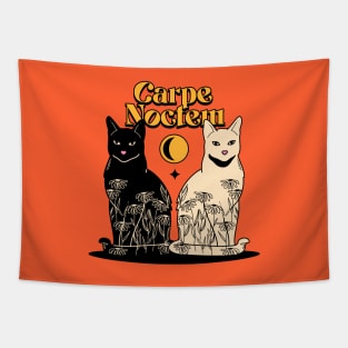 Carpe Noctem Black Cat in orange Tapestry