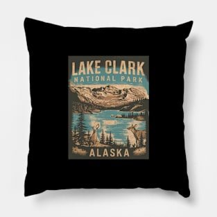 Lake Clark National Park Retro Illustration Pillow