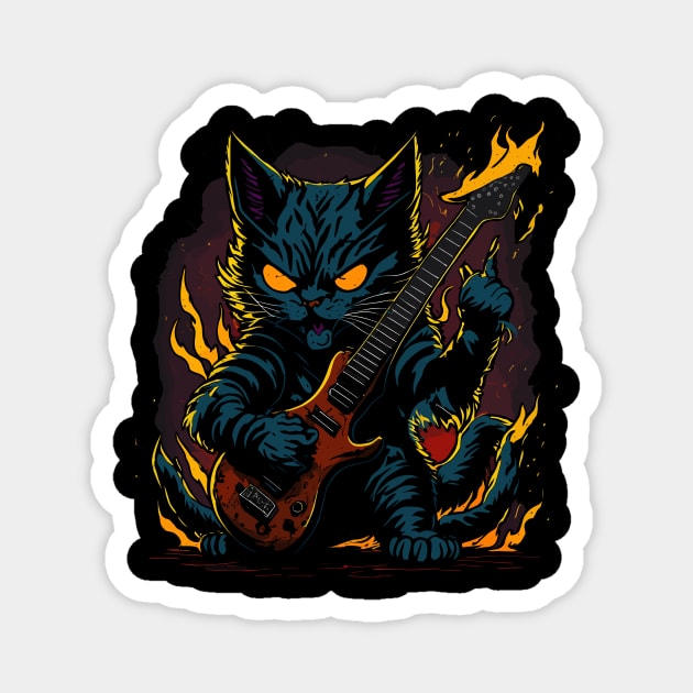 Heavy metal Cat, Hard Rock, Kitten Magnet by Stoiceveryday