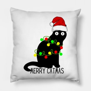 Merry Catmas Black Cat Christmas Pillow