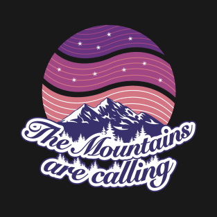 The mountains are calling vintage graphic font & purple twilight starry night sky T-Shirt