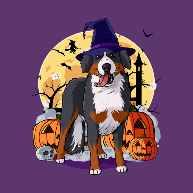 Bernese Mountain Dog Witch Happy Halloween by Noseking