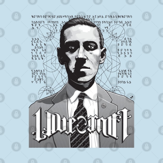HP Lovecraft Ambigram Portrait - Black Text by Fire Forge GraFX