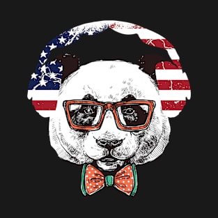 Funny Panda Headset Gamer 4th Of July America Flag Gaming T-Shirt