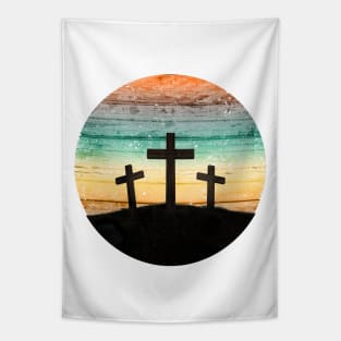 Christian Calvary Cross Sunset Vintage Tapestry