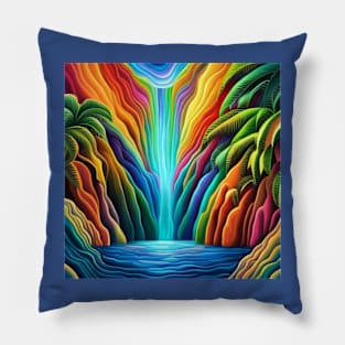 Modern Tropical Rainbow Waterfall Pillow