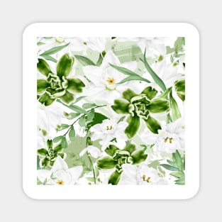 White Watercolor Flowers 4 Magnet