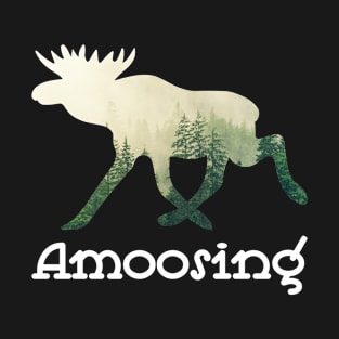 Amoosing Walking Moose With A Green White Forest Tree Fill T-Shirt