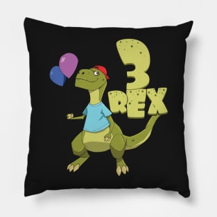 Kids Three Rex T-Rex Birthday 3 Year Old Girl Boy Kids graphic Pillow