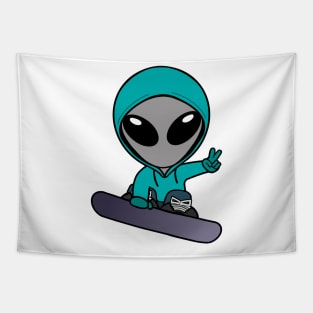 Snowboarding Gray Space Alien Tapestry