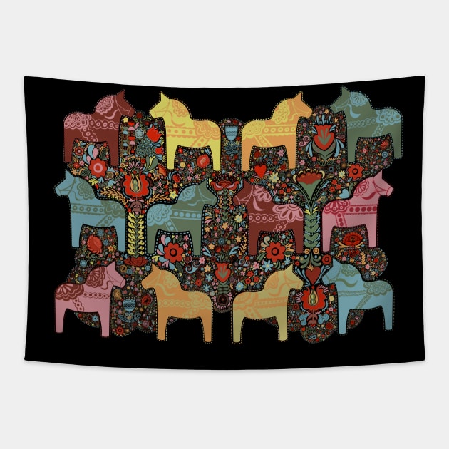 Cheerful Dala Horse Tapestry by BeanstalkPrints