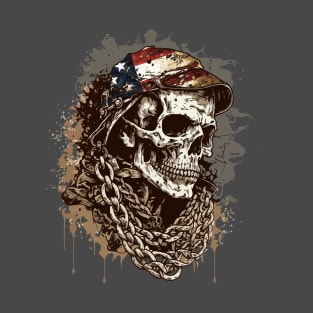 USA Military Veteran American Patriotic Skull T-Shirt