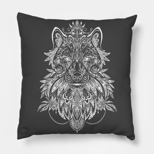 Wolf Mandala Pillow by Milliebeedoodles