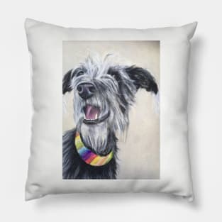 Scruffy Lurcher rainbow collar Pillow