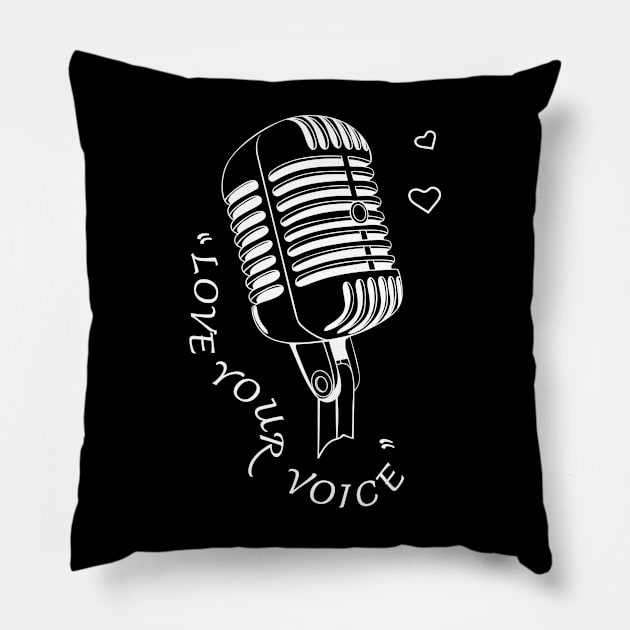 Love your voice. Retro microphone. Pillow by Longgilbert