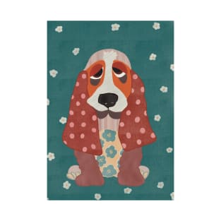 Hamish the Appliqué Patchwork Basset Hound Puppy with daisies and polka dots T-Shirt