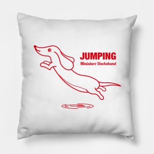 Miniature Dachshund JUMPING -Red- Pillow