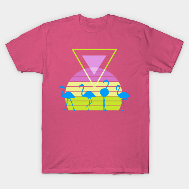 Flamingo Sunset Retro Style Graphic - 80s Fashion - T-Shirt