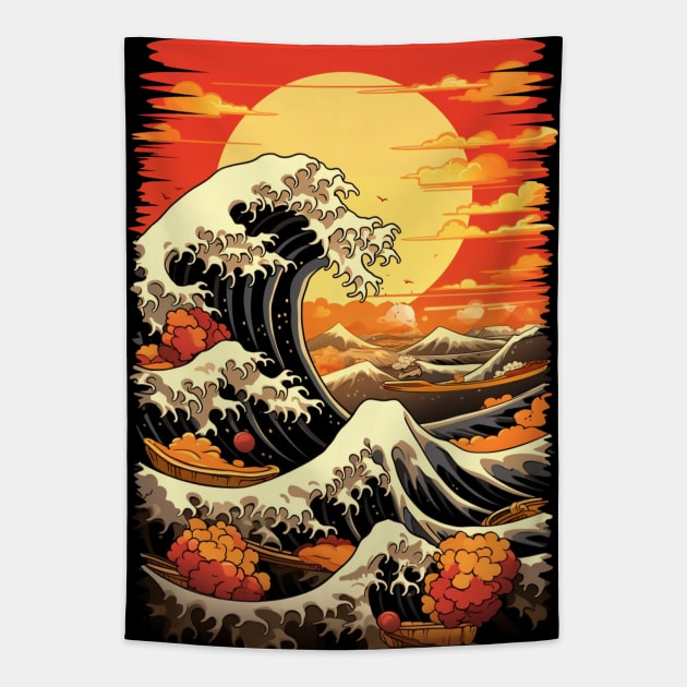 "Ukishiro: Infinity of Waves and Sunset" Tapestry by Yurii