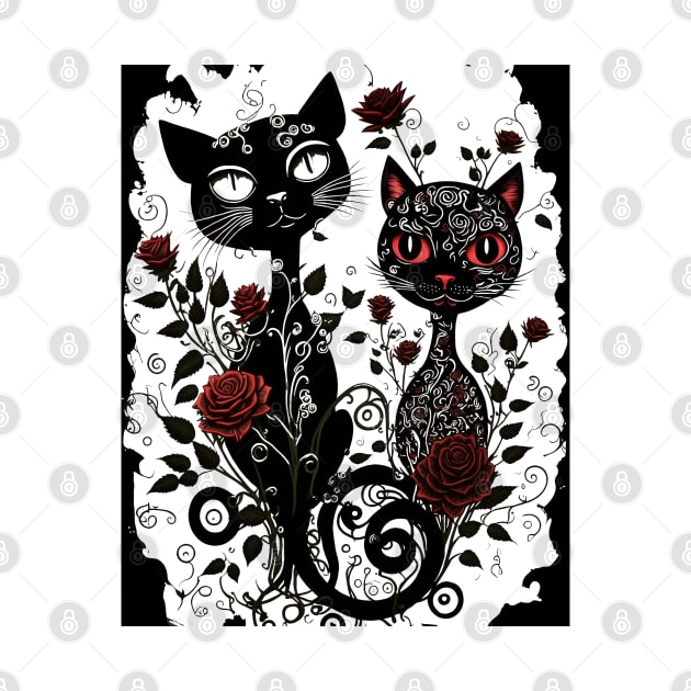 Gothic cats couple #1 by RunAki