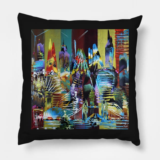 City of London Abstract Painting 626 Pillow by artsale