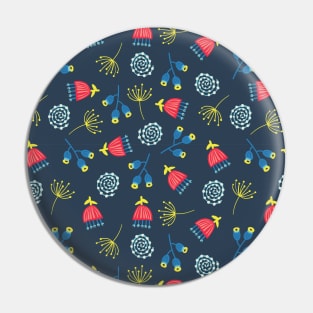 Blue Red Yellow Scattered Florals Pin