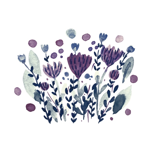 Watercolor whimsical flowers - purple and willow by wackapacka