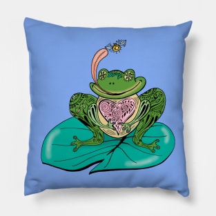 Frog on Lily Pad Boho Henna Style Pillow