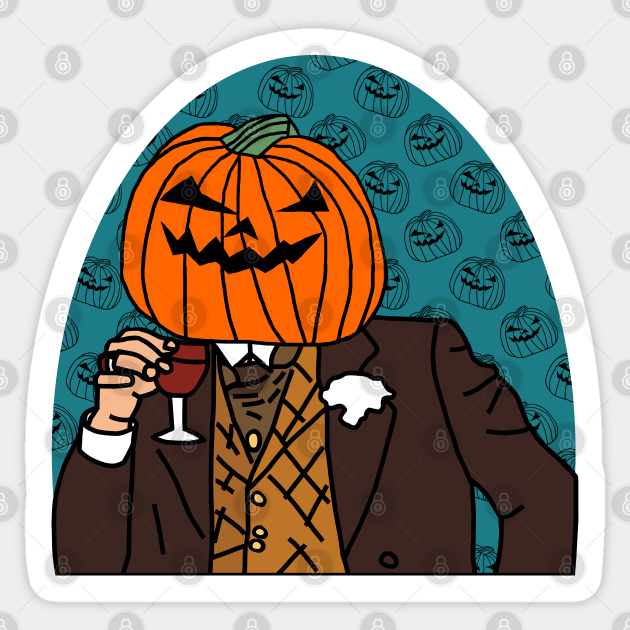 Pumpkin Head Drinking Wine Halloween Horror Portrait - Memes - Sticker