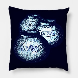 Blue African Earthenware Water Jars Pillow