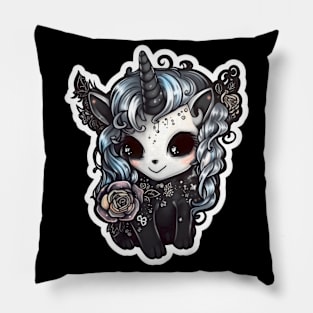 Black eyed Dark Unicorn, Darkicorn gothic anime style Pillow