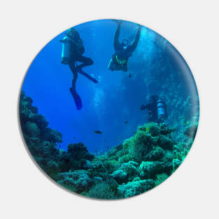 Coral reef and scuba divers Pin