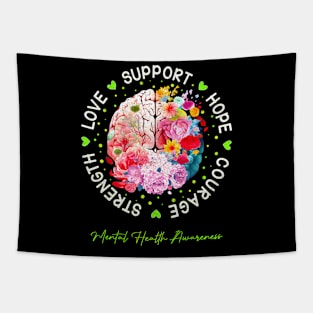 motivational Support Floral Brain Mental Health Awareness Tapestry