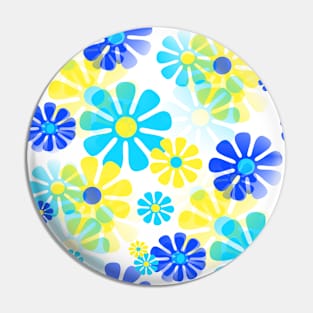 60's Retro Groovy Mod Flowers in Yellow, Aqua and Blue Pin