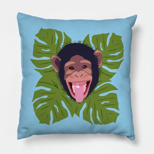 Happy Monkey Pillow by ElviaMontemayor