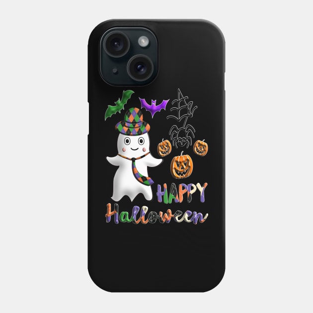 Pumpkin dad ghost Kawaii bat spider Happy Halloween violet orange black dots ribbon 3D tridimensional 320 Phone Case by dvongart