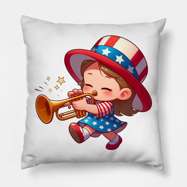 A Whimsical Tribute to American Culture in Cartoon Style T-Shirt Pillow by ragil_studio