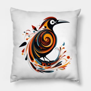 Abstract Exotic Orange and Blue Bird Pillow