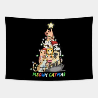 Meowy Catmas Cat Christmas Tree Tapestry